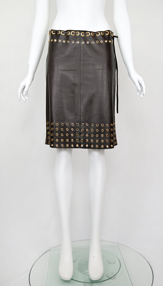 Prada FW 2005 Leather Skirt with Grommets