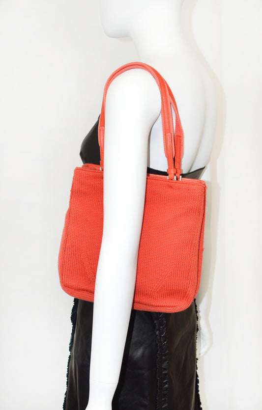 Prada FW 1999 orange knit wool tote bag