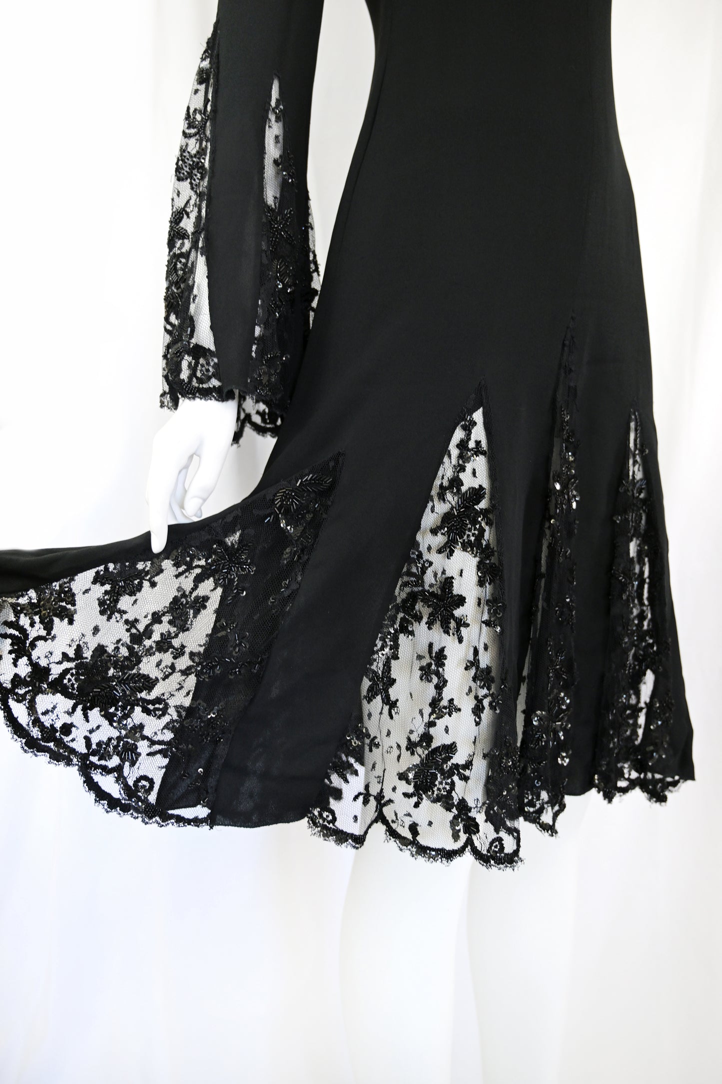 Valentino 2000s Embellished Silk Dress with Bell Sleeves