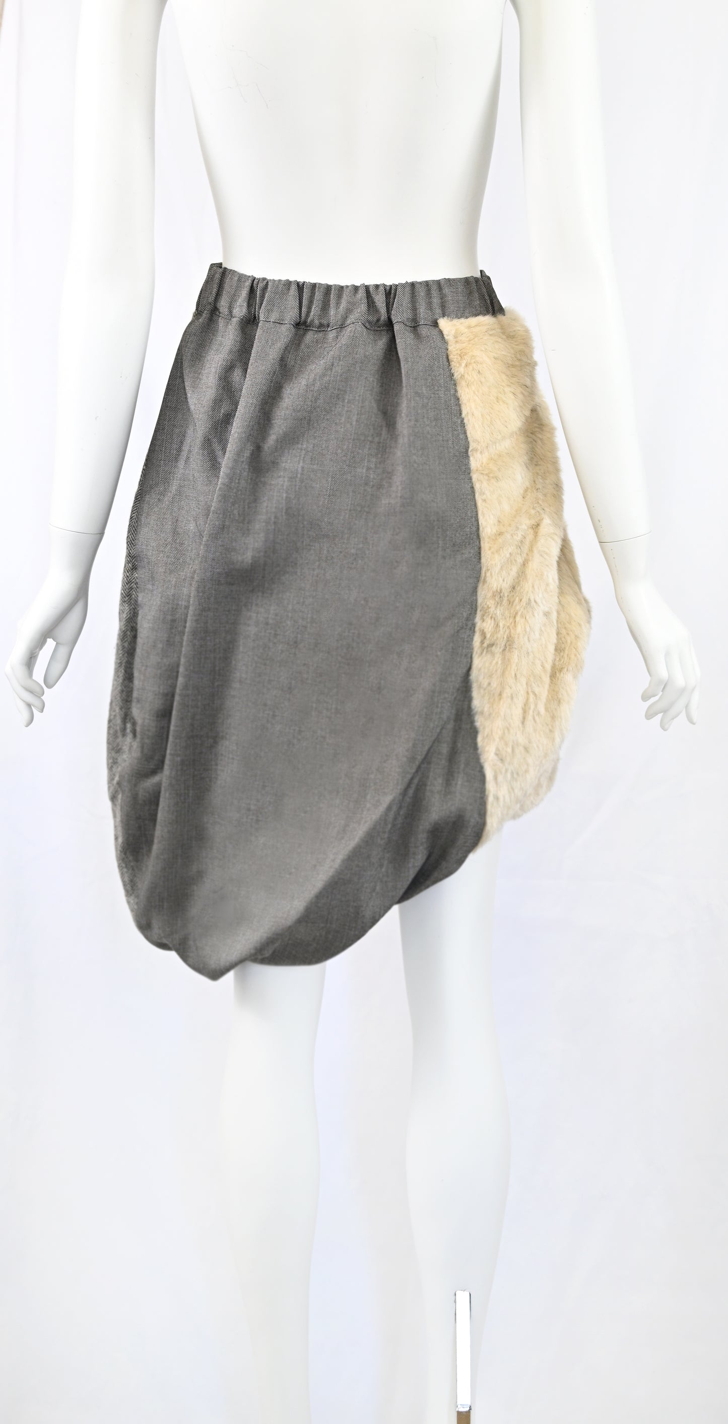 Gomme Wool Skirt with Bubble Hem and Fur Patch