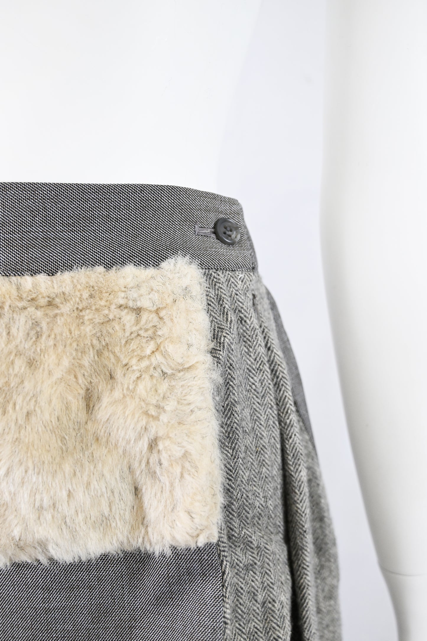 Gomme Wool Skirt with Bubble Hem and Fur Patch