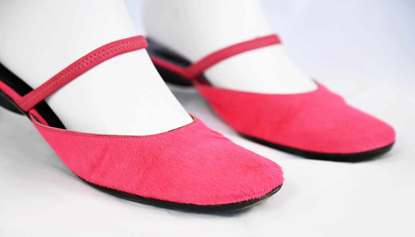 Martine Sitbon Red Calf Hair Slippers