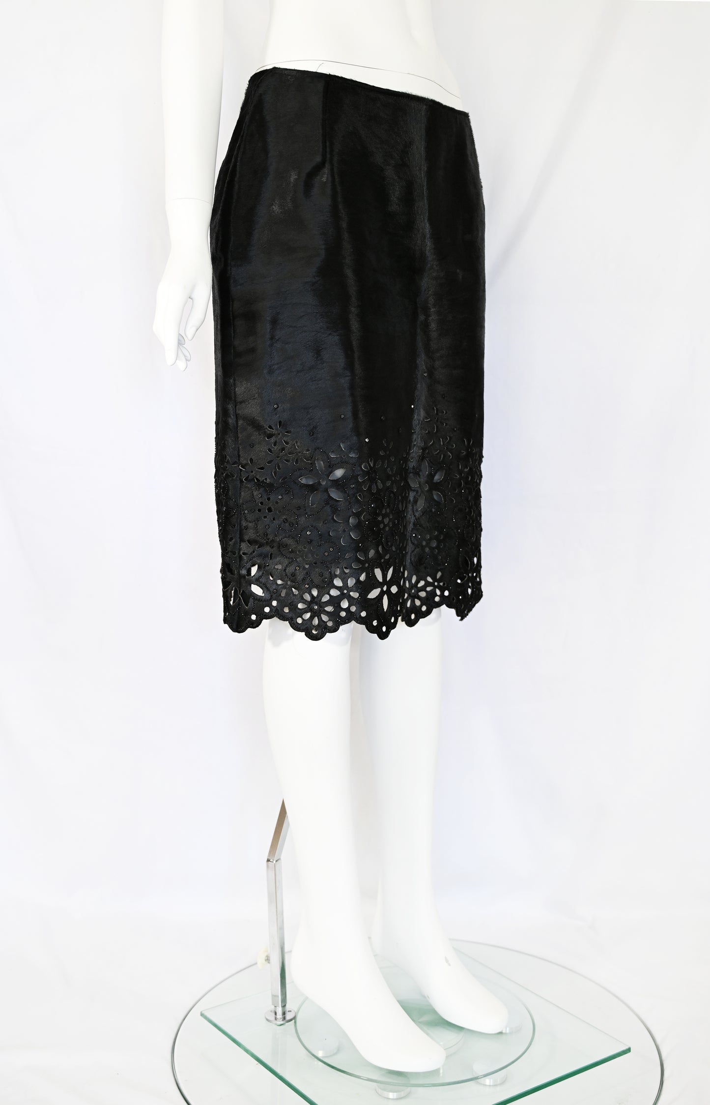Oscar de la Renta FW 2000 Embellished Calf Hair Skirt