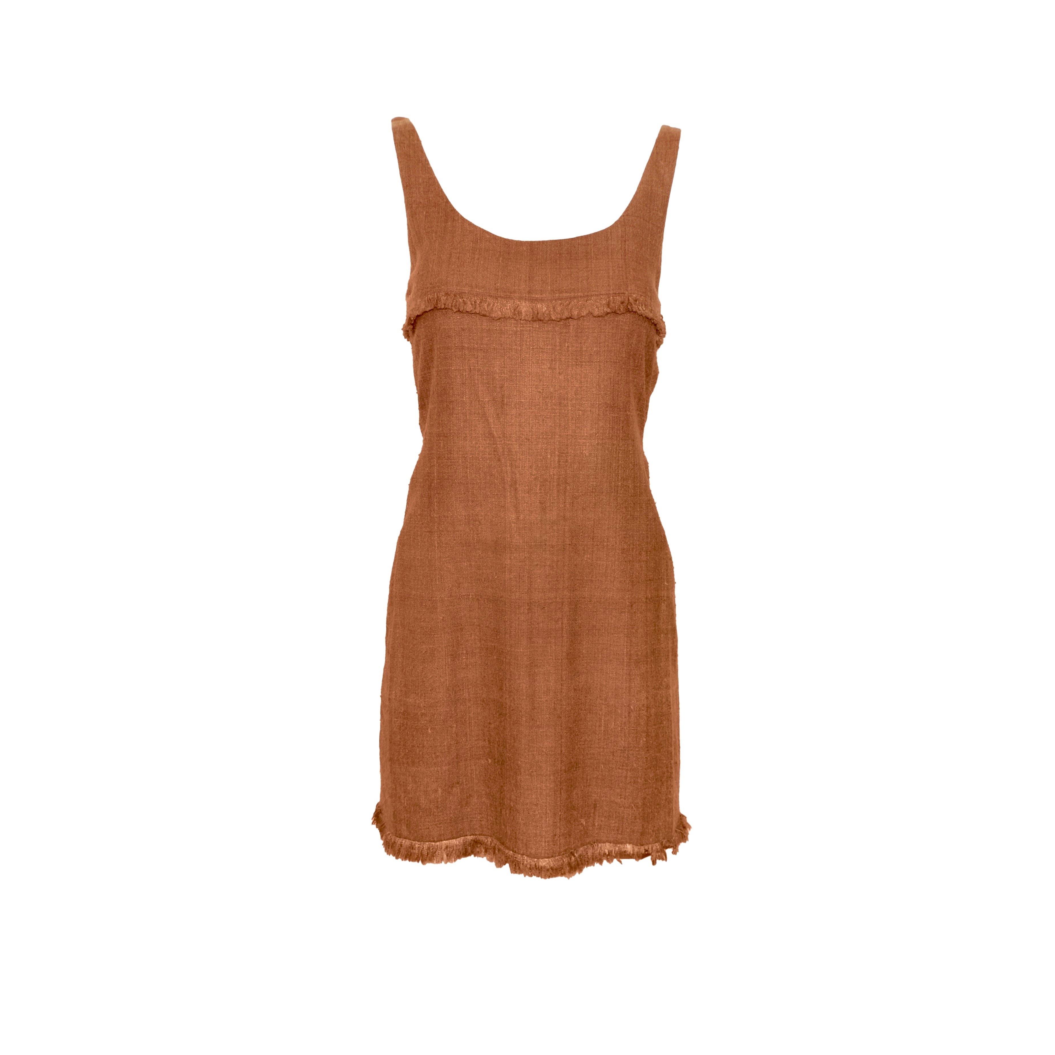 prada linen mini dress PRADA SS 1993 Fringe Mini Dress – Anteactus