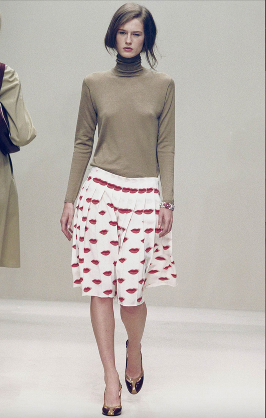 Prada SS 2000 Kiss Print Silk Skirt