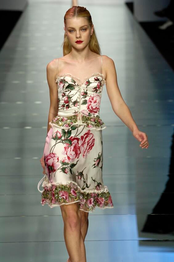 VALENTINO 2006 ROSE PRINT COTTON DRESS