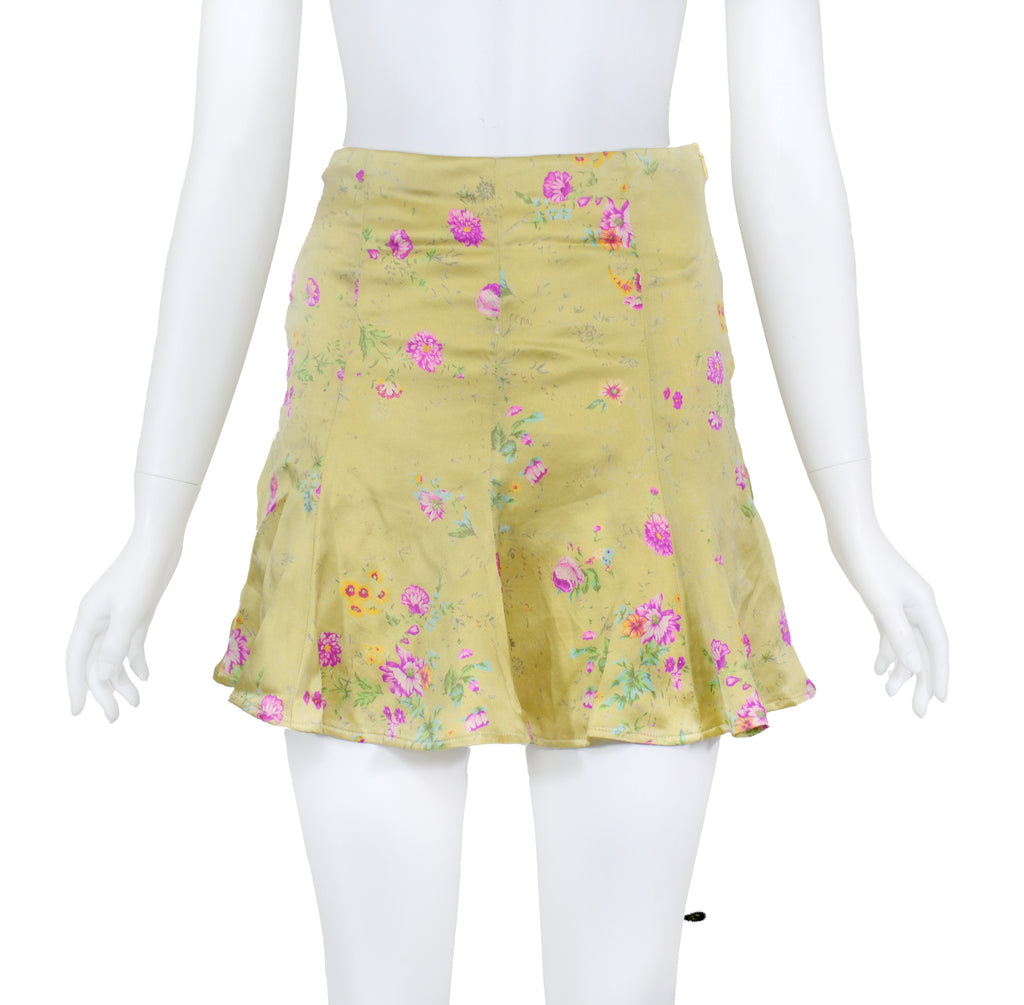 Valentino SS 2004 Floral MIni Flarę Skirt, Green