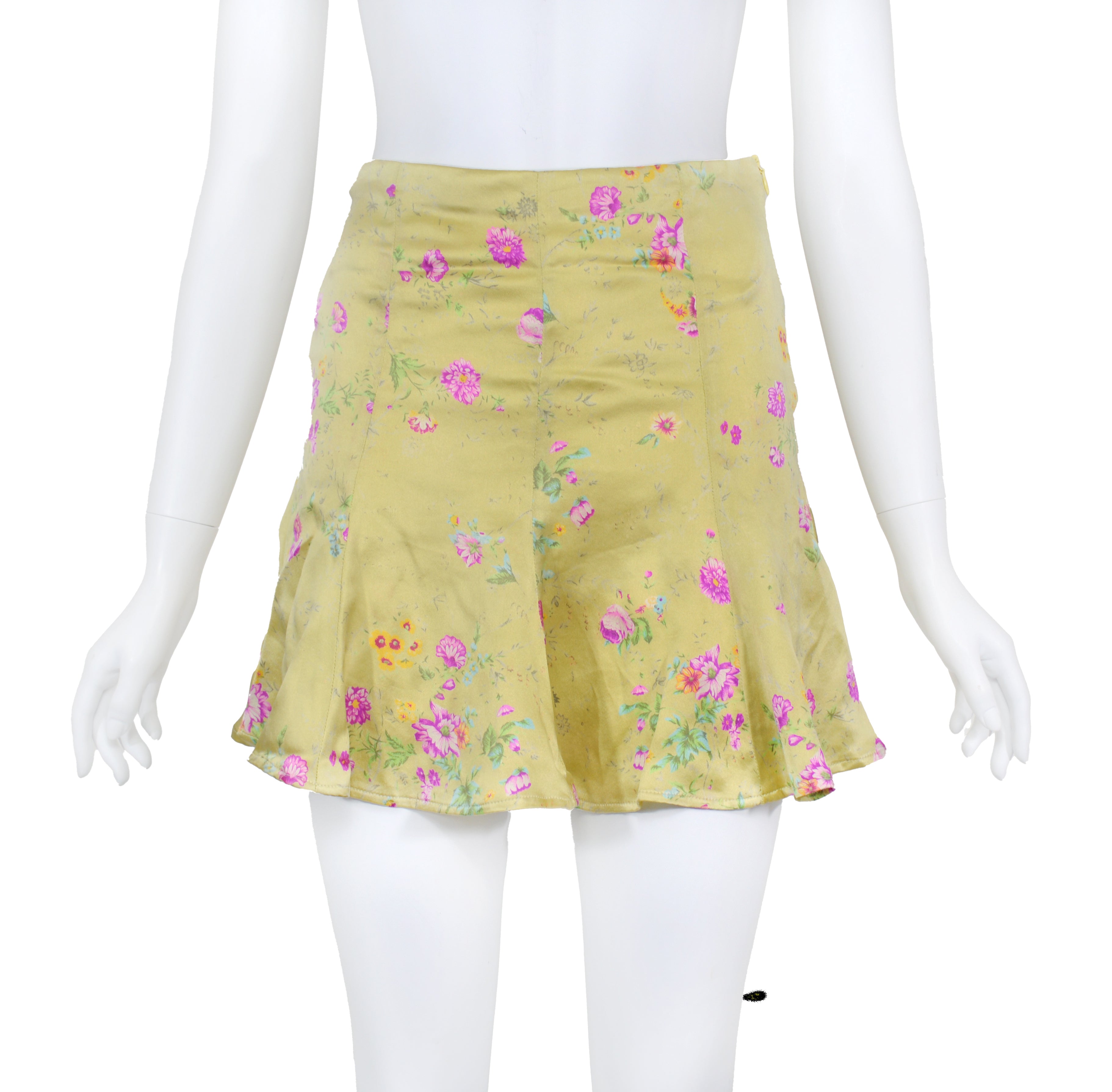 Valentino SS 2004 Floral MIni Flarę Skirt, Green