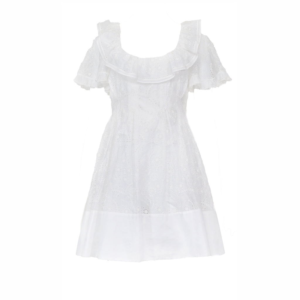 Valentino Resort 2019 Ruffled Broderie Eyelet Cotton Mini Dress