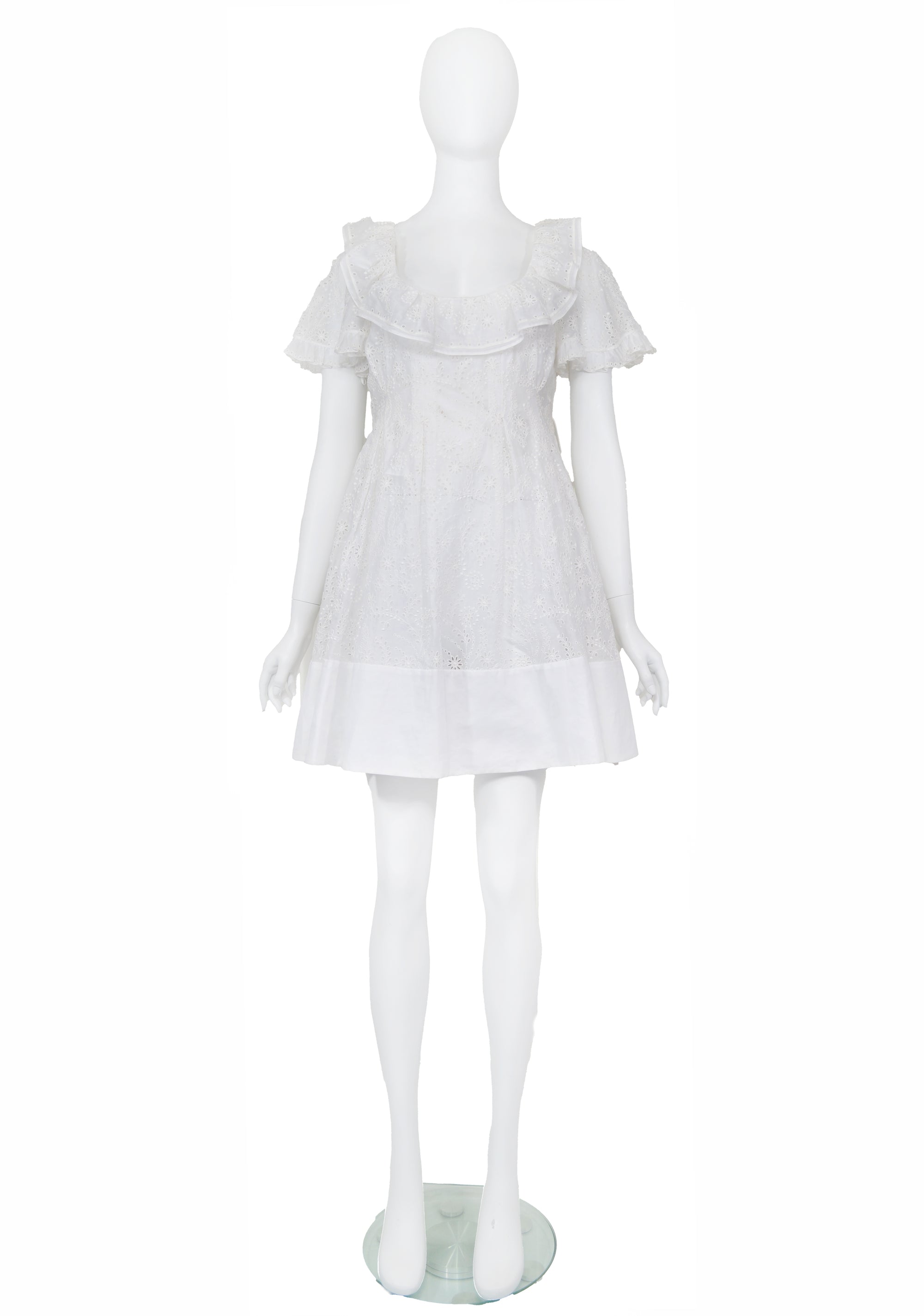 Valentino Resort 2019 Ruffled Broderie Eyelet Cotton Mini Dress