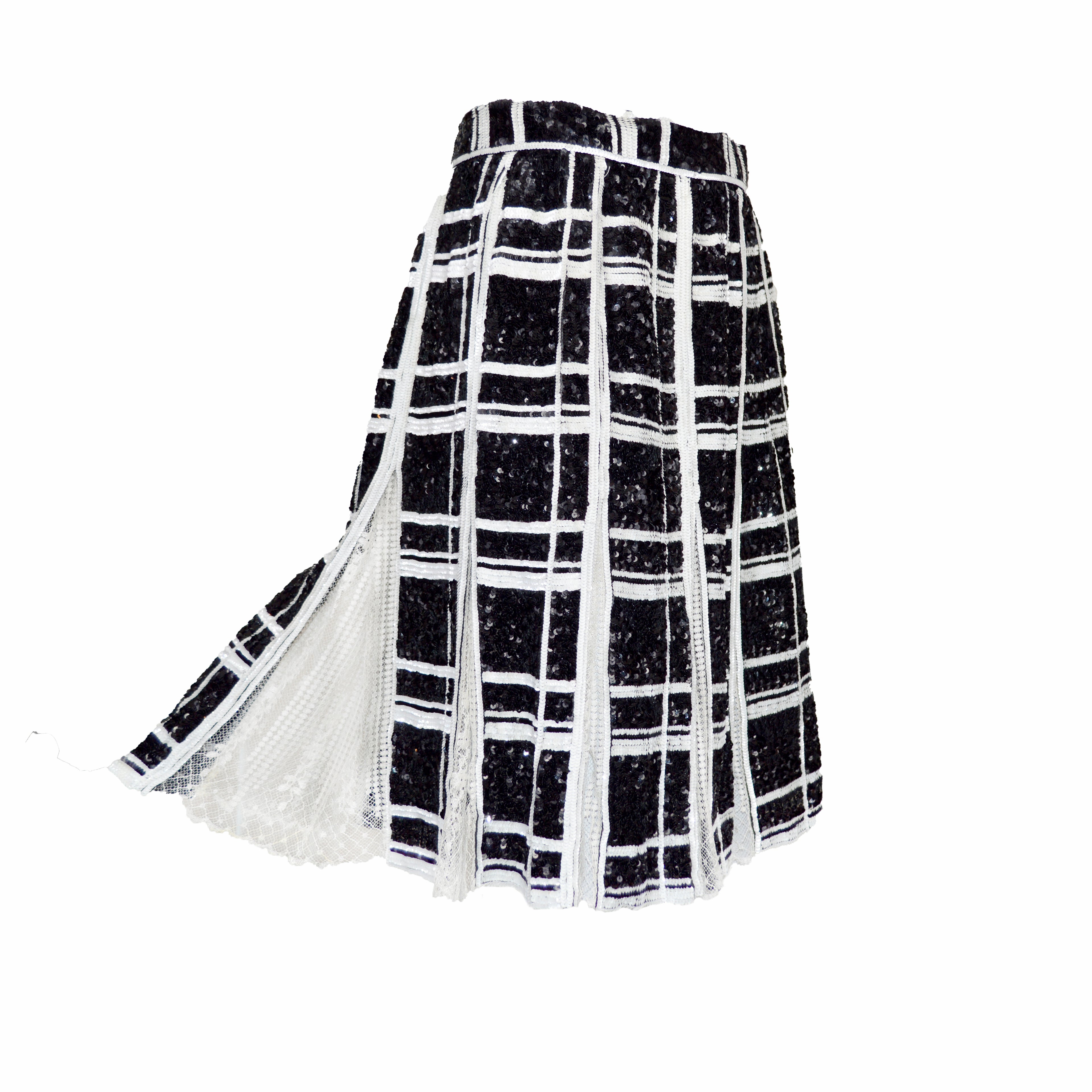 Valentino Boutique SS 1995 Sequin Embellished and Lace Skirt