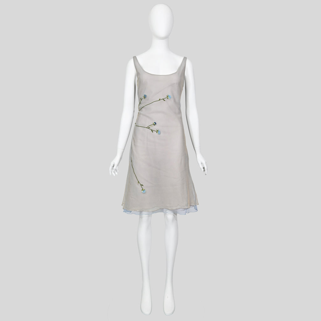 Guy Laroche 1998 Layered Tulle Dress with Embroidered Flowers