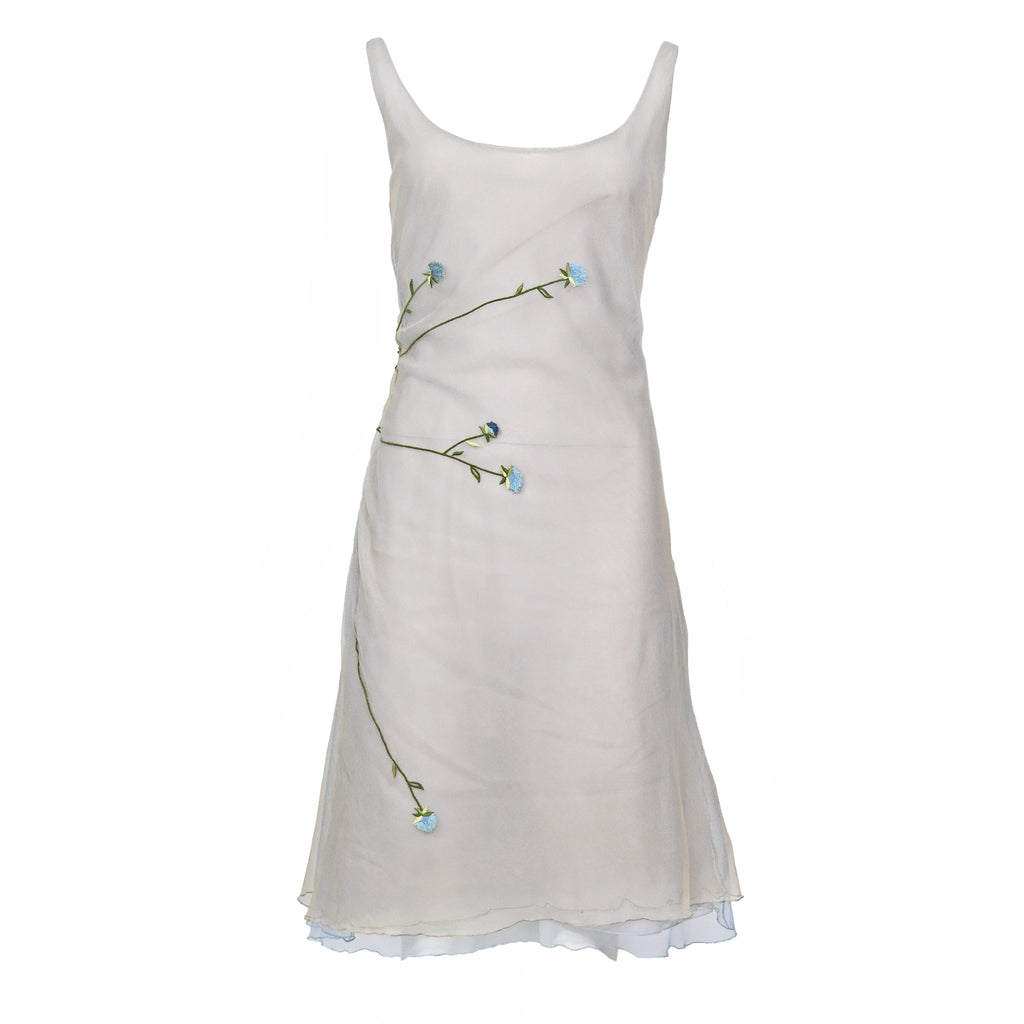 Guy Laroche 1998 Layered Tulle Dress with Embroidered Flowers