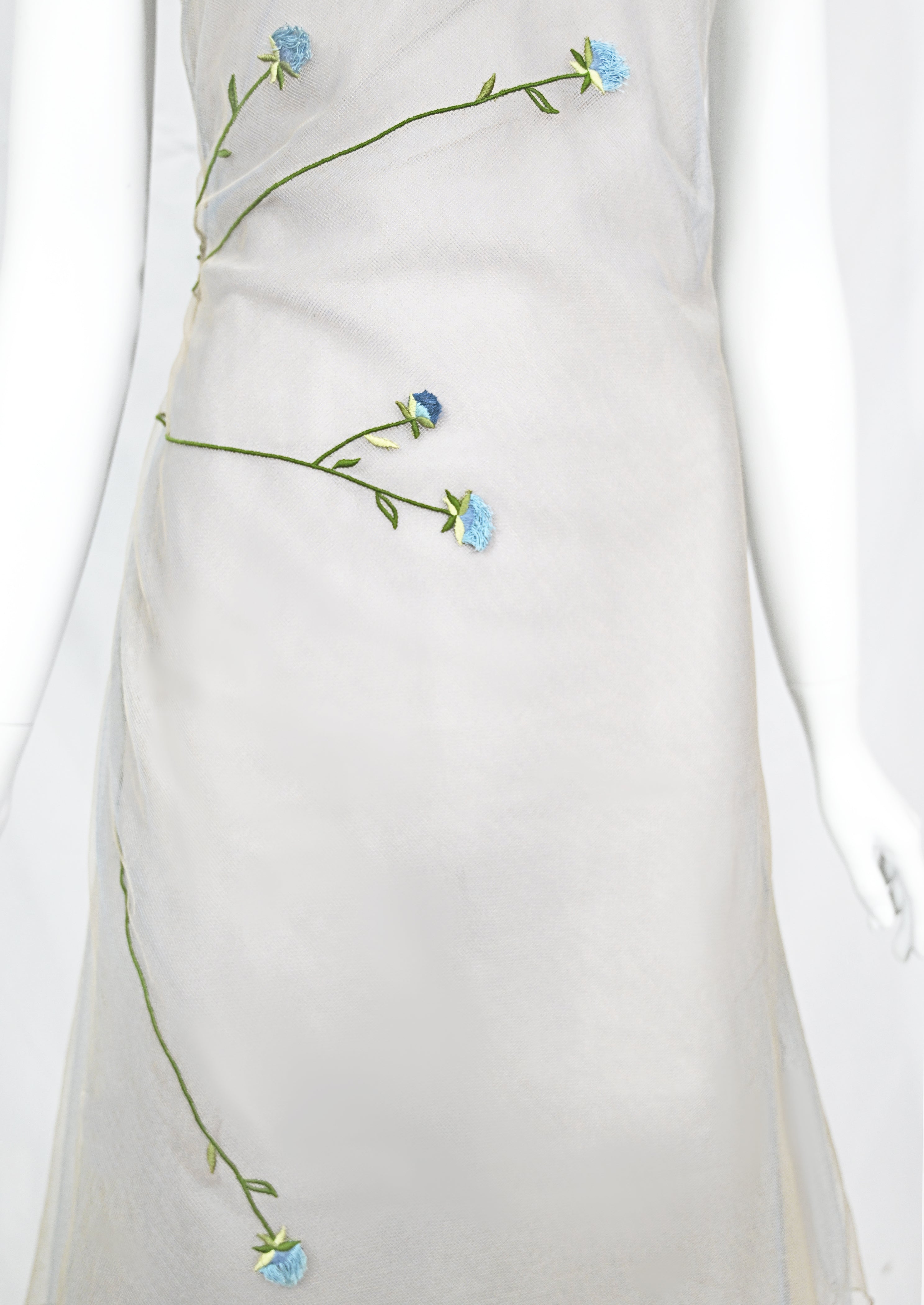 Guy Laroche 1998 Layered Tulle Dress with Embroidered Flowers