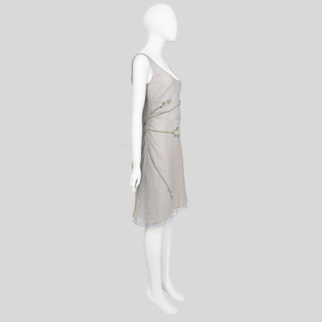 Guy Laroche 1998 Layered Tulle Dress with Embroidered Flowers