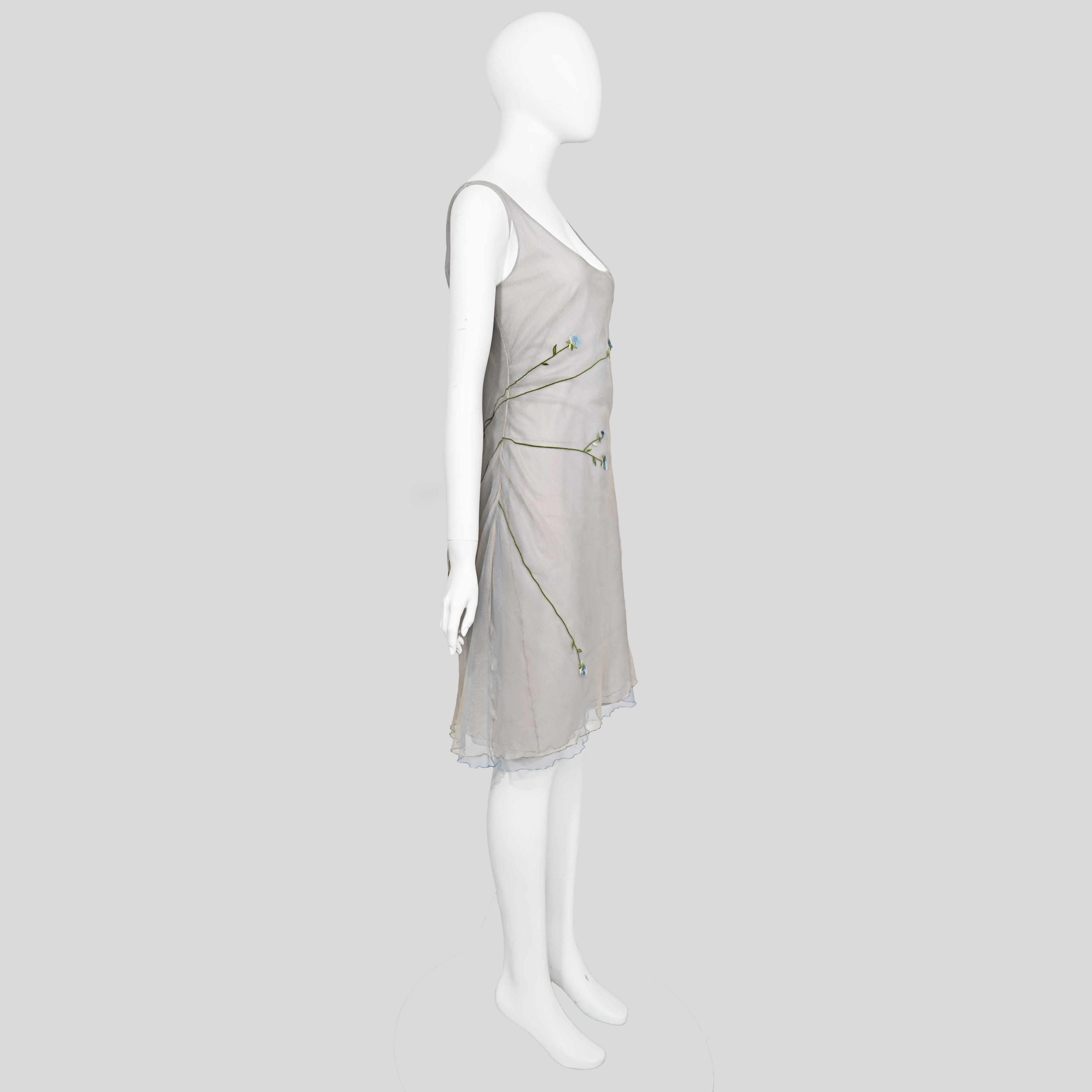 Guy Laroche 1998 Layered Tulle Dress with Embroidered Flowers