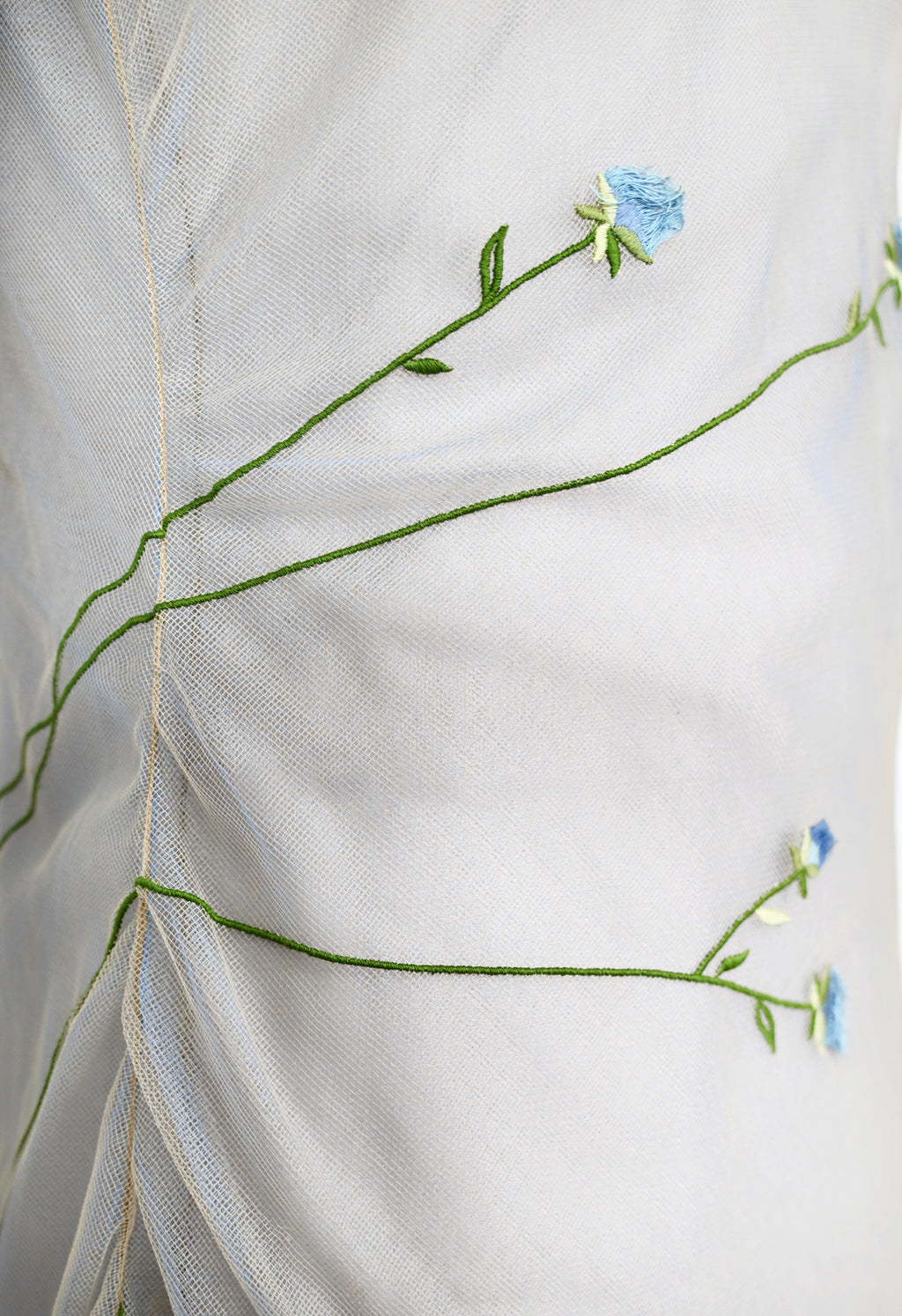 Guy Laroche 1998 Layered Tulle Dress with Embroidered Flowers