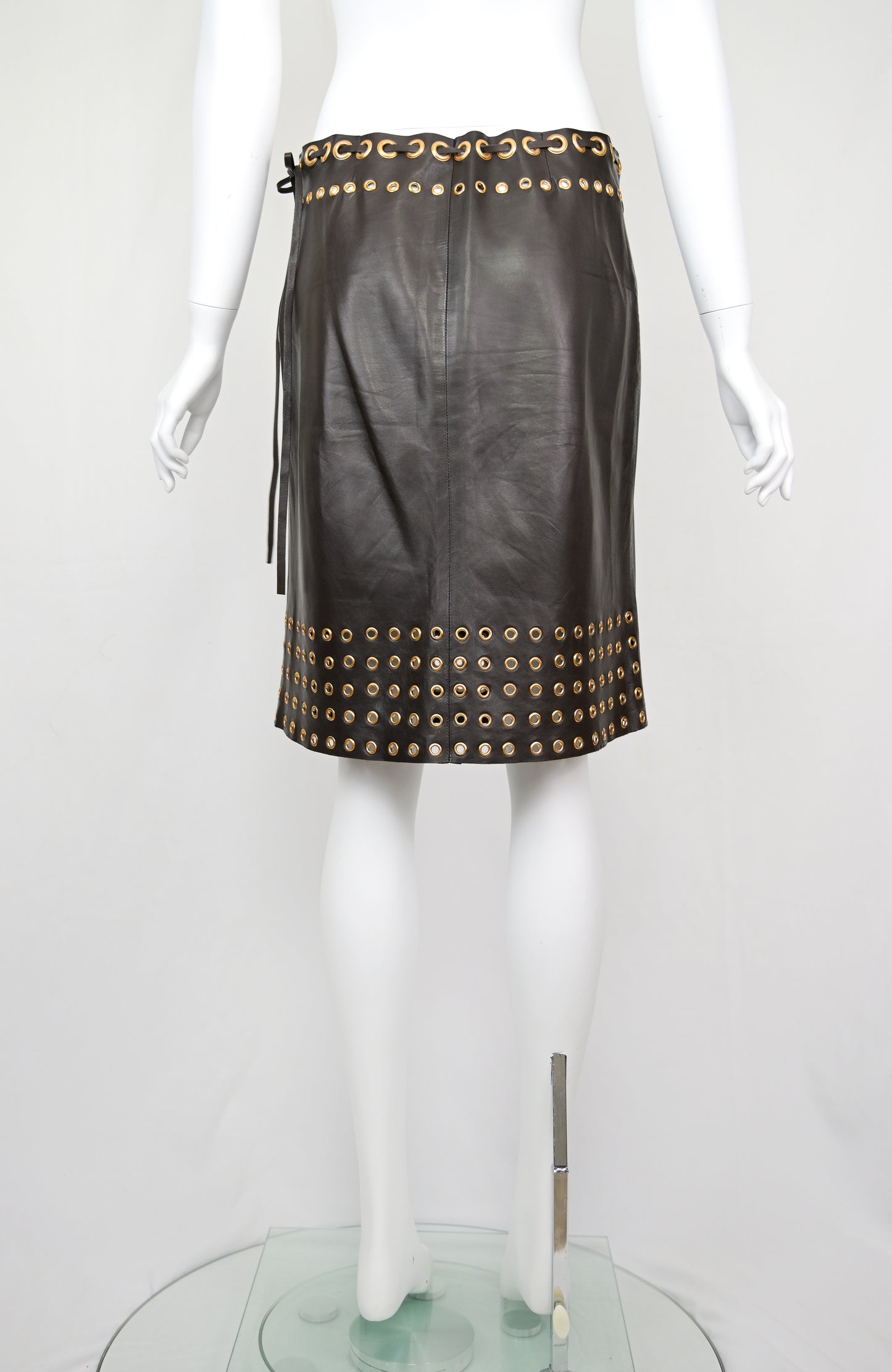 Prada FW 2005 Leather Skirt with Grommets
