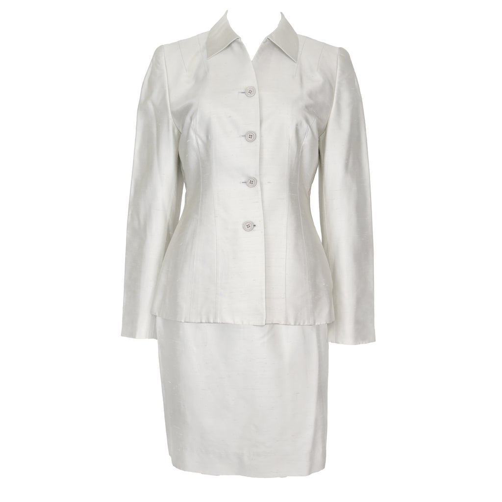 Prada SS 1995 Silver Silk Skirt Suit
