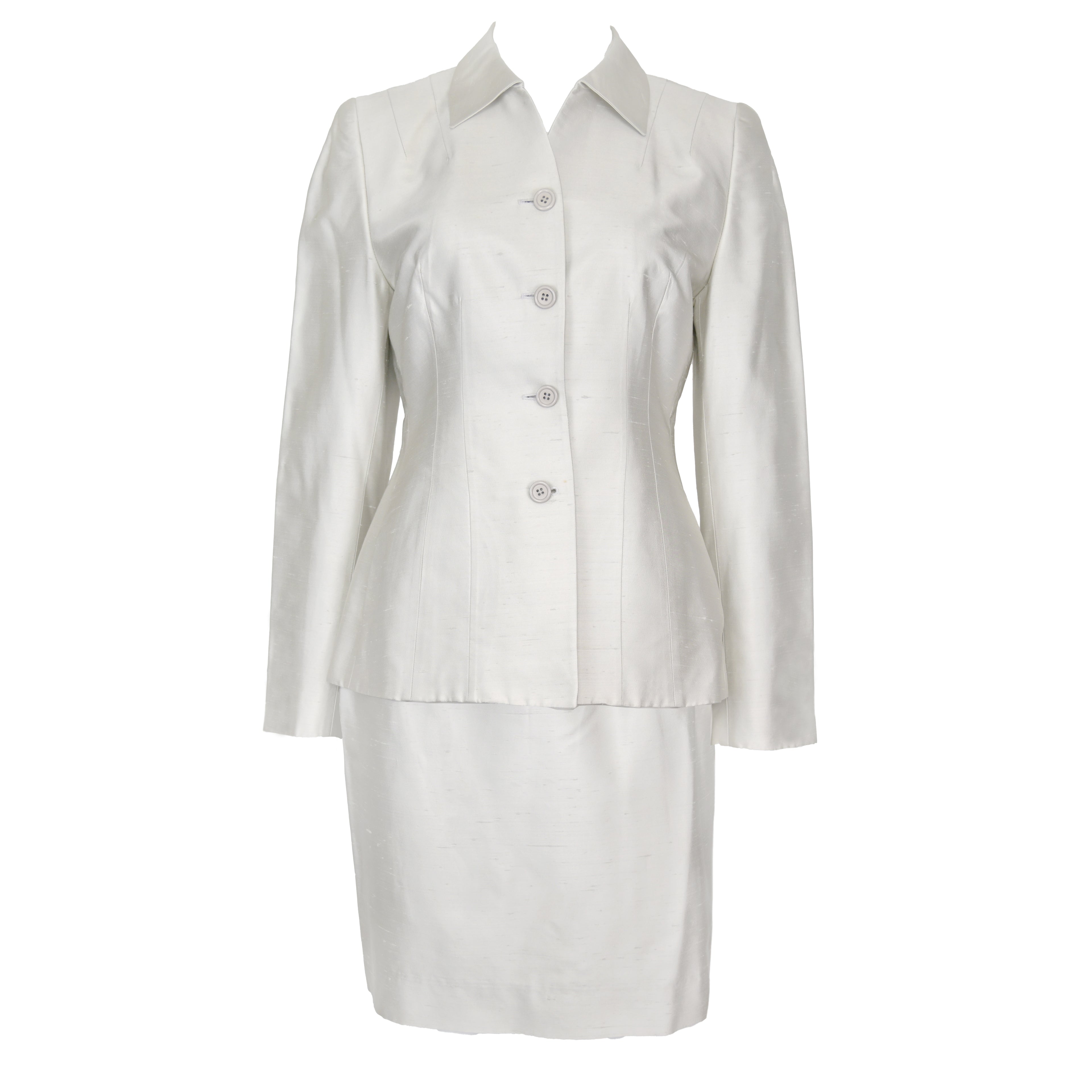 Prada SS 1995 Silver Silk Skirt Suit