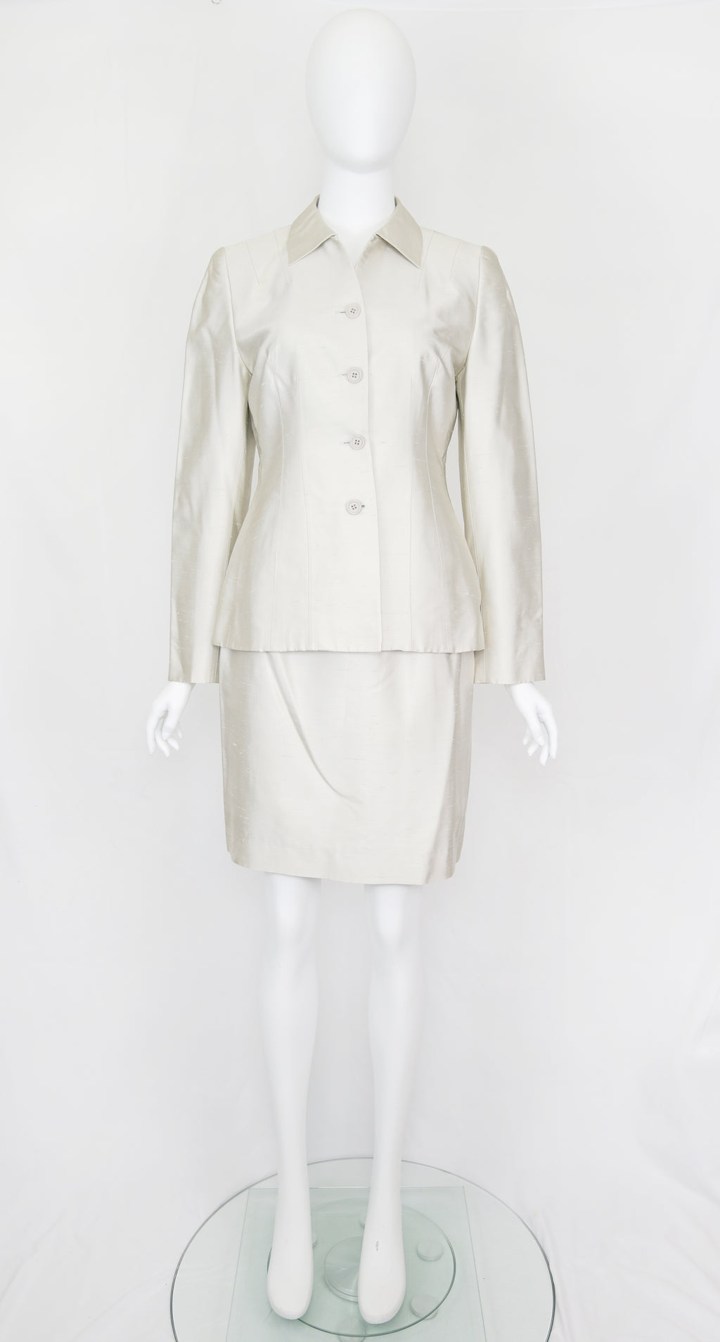 Prada SS 1995 Silver Silk Skirt Suit