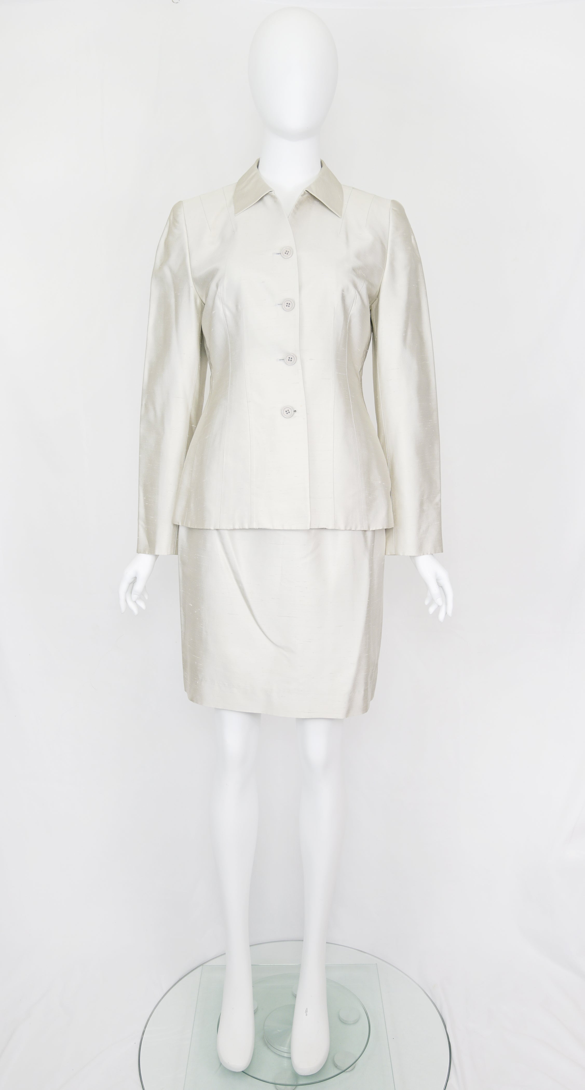 Prada SS 1995 Silver Silk Skirt Suit