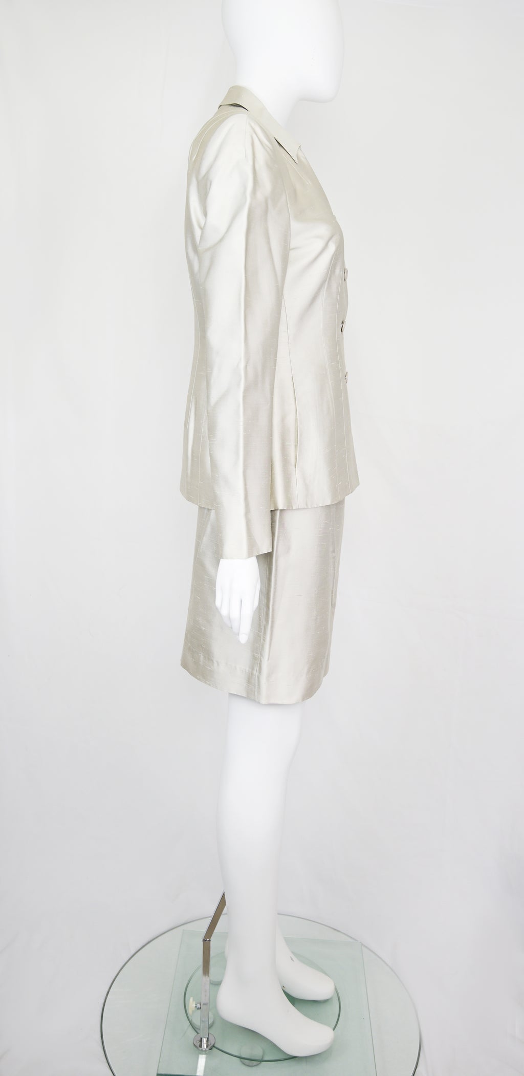 Prada SS 1995 Silver Silk Skirt Suit