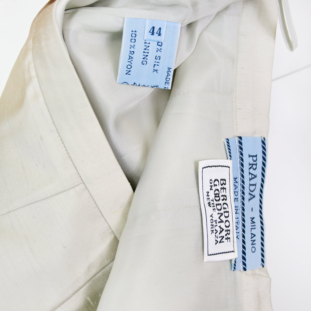 Prada SS 1995 Silver Silk Skirt Suit