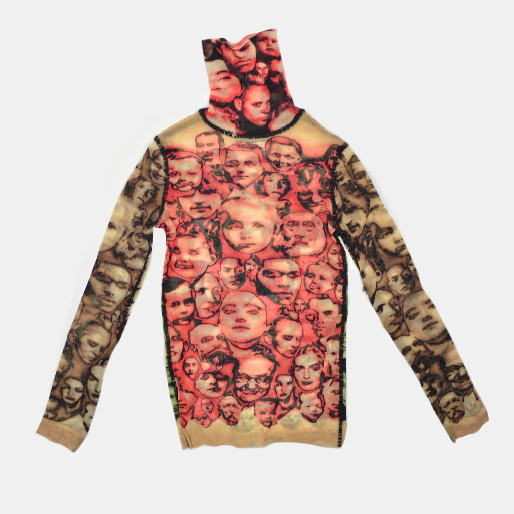 JEAN PAUL GAULTIER 1990s Face Collage MESH TOP