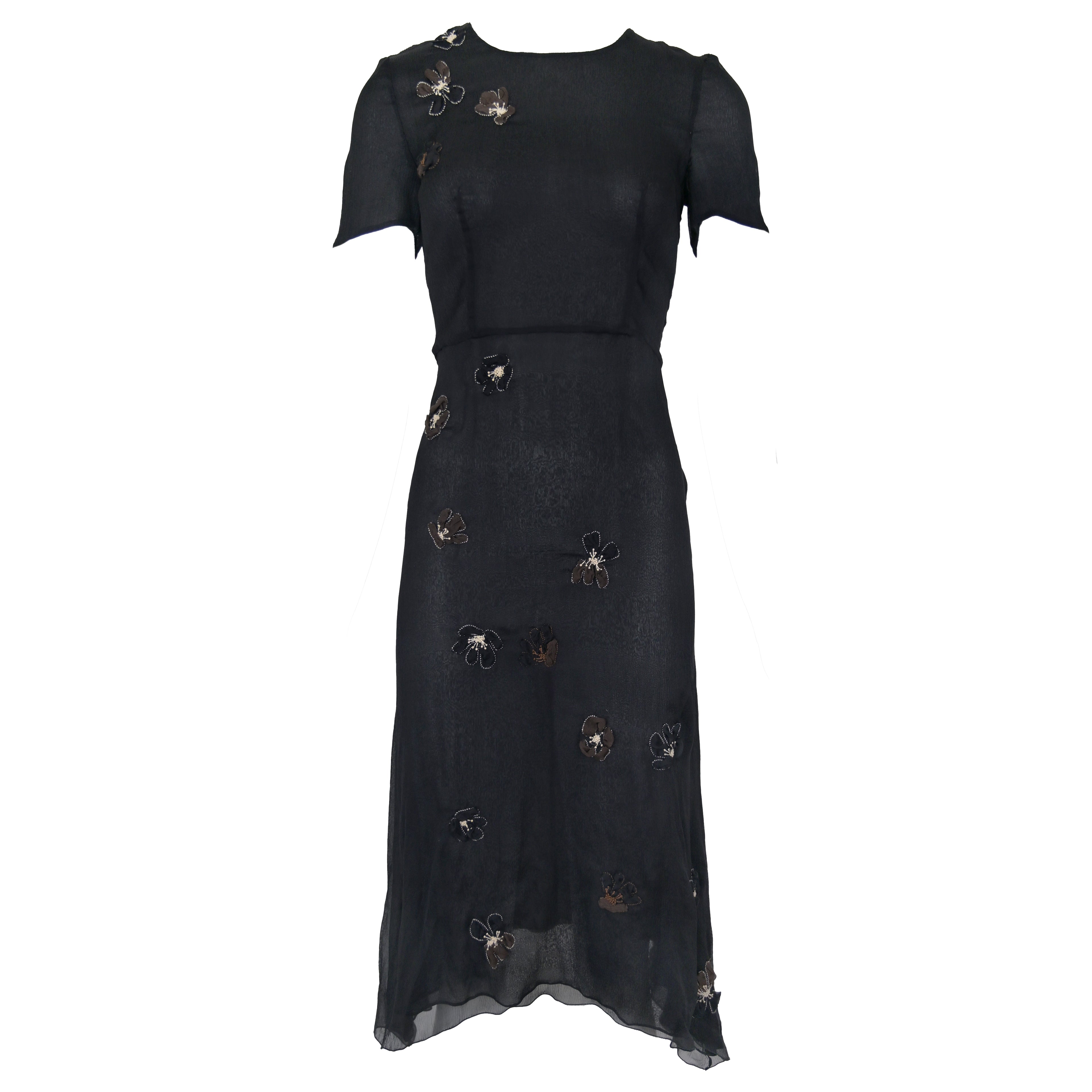 prada chiffon dress Prada Long Silk Chiffon Dress, Woman, Black, Size 46