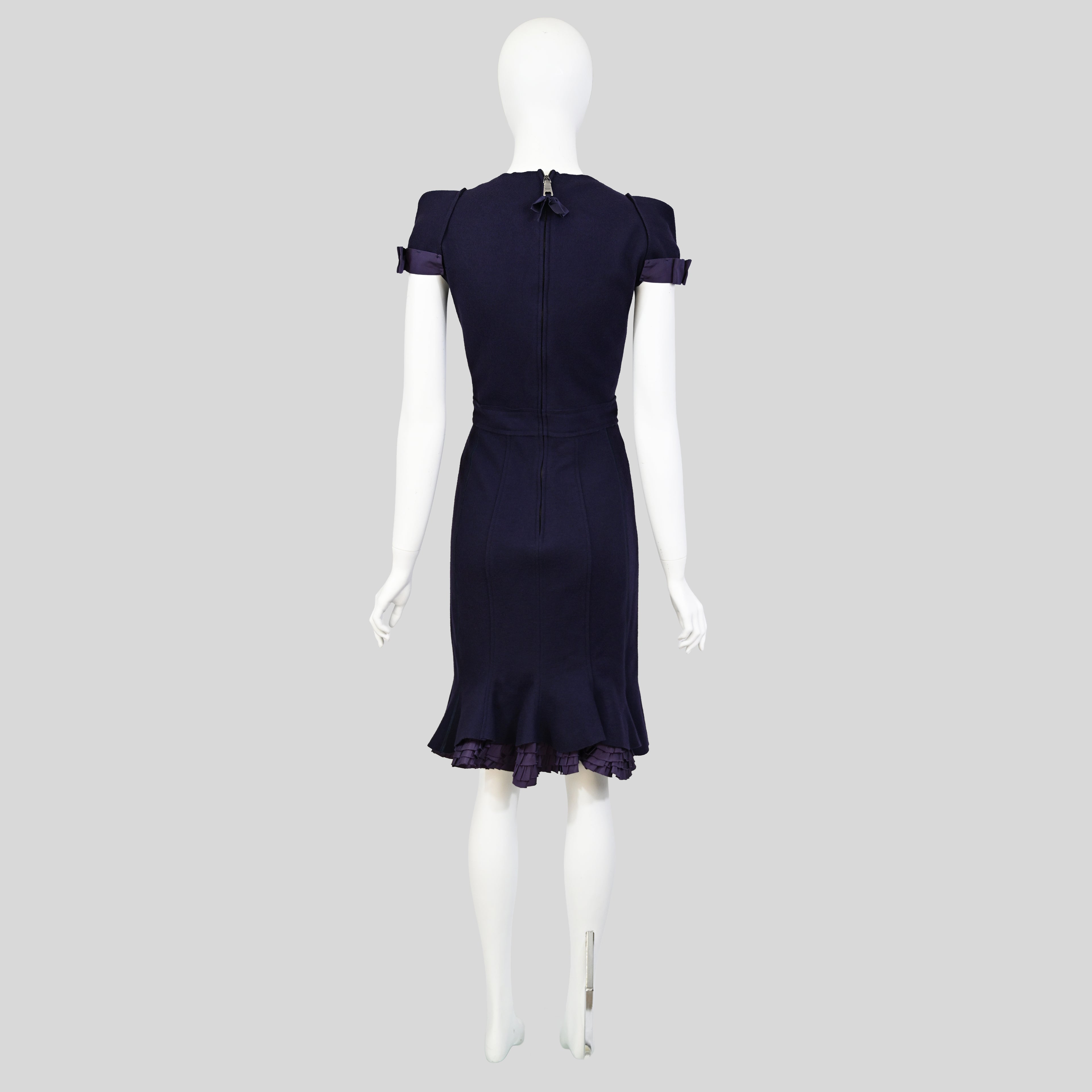 Prada 2008 Wool Dress with Ruffled Back Hem