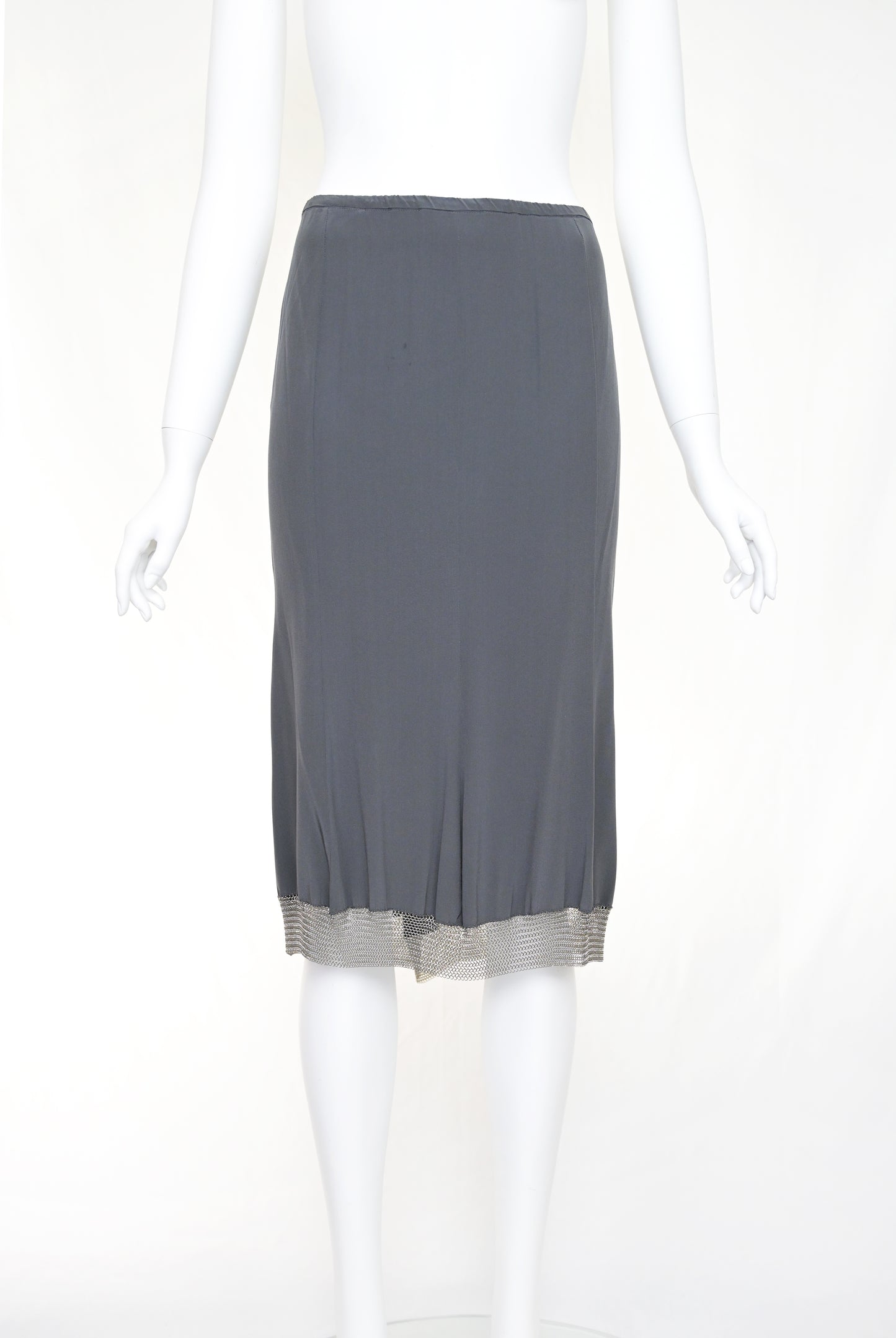 Prada 2002 Chainmail Trim Silk Skirt