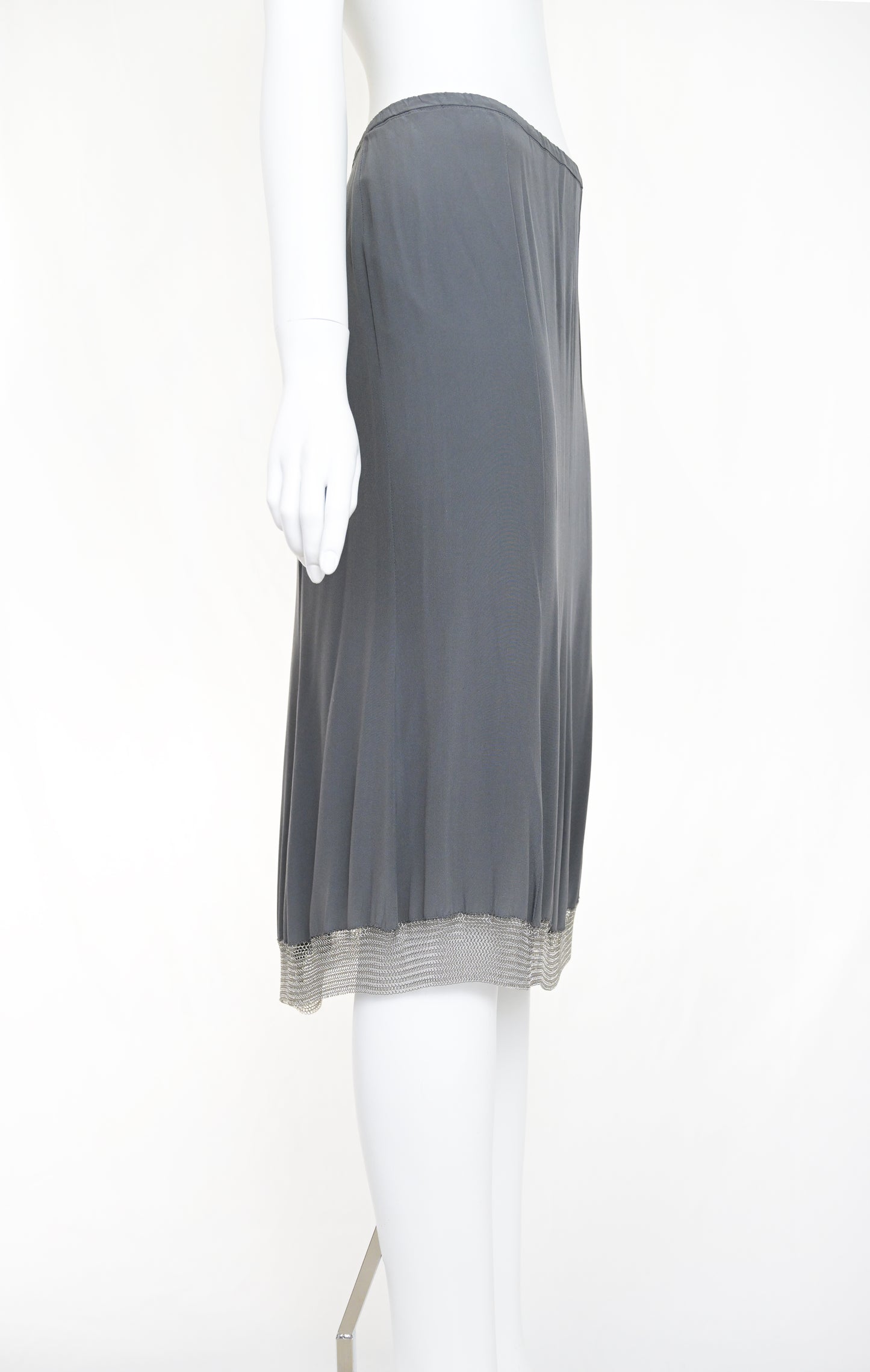 Prada 2002 Chainmail Trim Silk Skirt