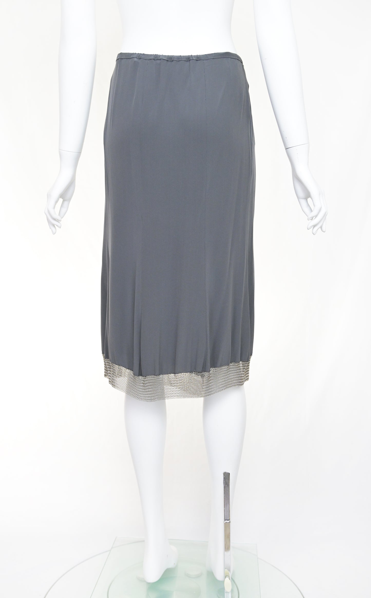 Prada 2002 Chainmail Trim Silk Skirt