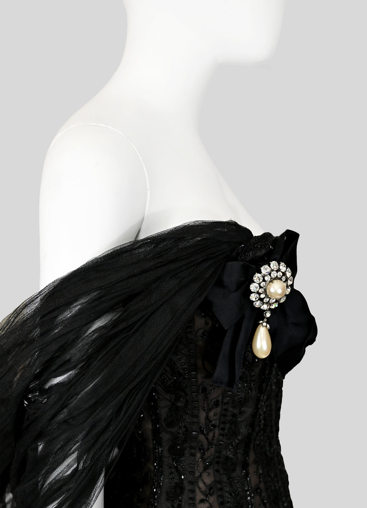 Oscar de la Renta 1995 Embellished Tulle Bustier and Skirt Set
