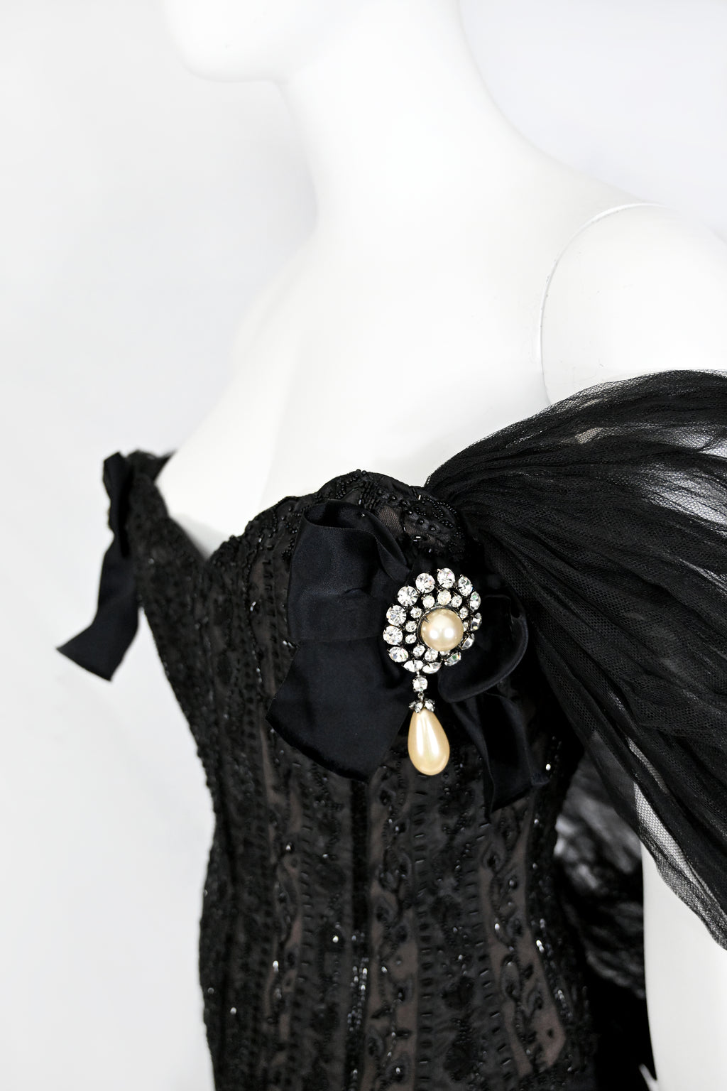 Oscar de la Renta 1995 Embellished Tulle Bustier and Skirt Set