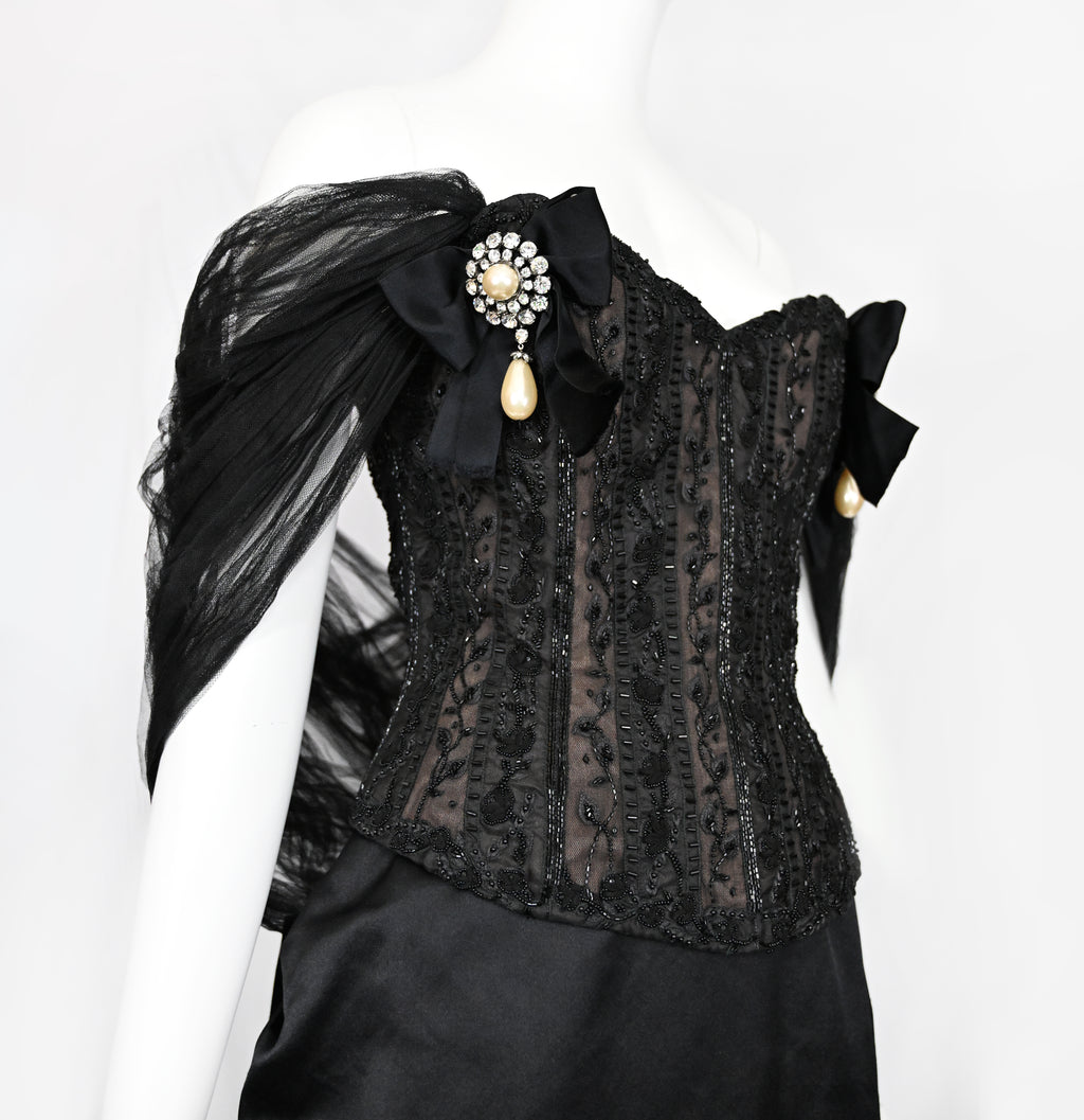 Oscar de la Renta 1995 Embellished Tulle Bustier and Skirt Set