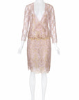 Valentino Boutique SS 1997 Metallic Lace Skirt Set, Pink