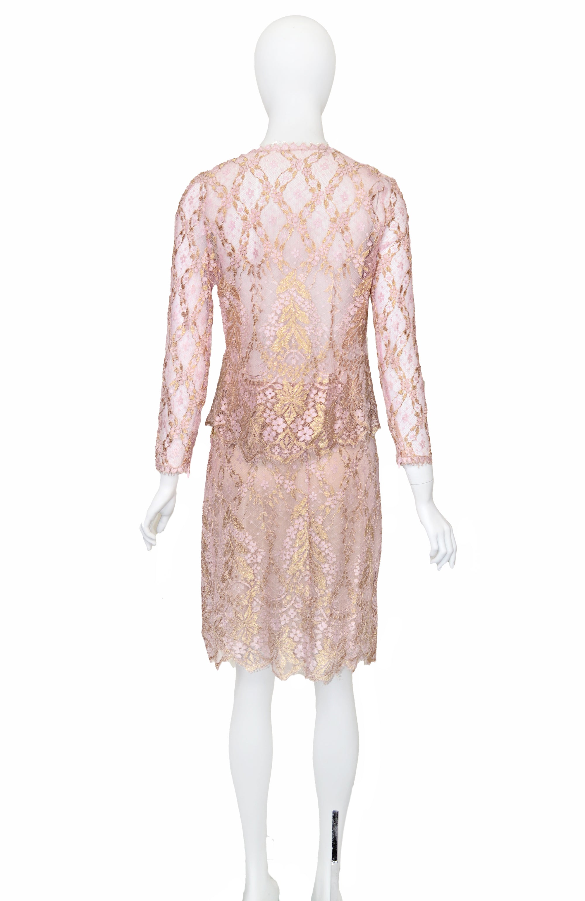 Valentino Boutique SS 1997 Metallic Lace Skirt Set, Pink