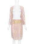 Valentino Boutique SS 1997 Metallic Lace Skirt Set, Pink