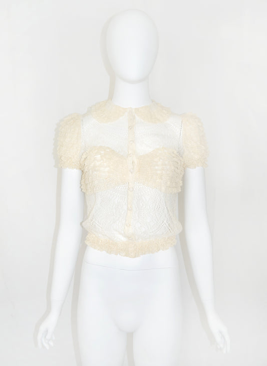 BLUMARINE Lace Sheer Blouse w Puff Sleeves