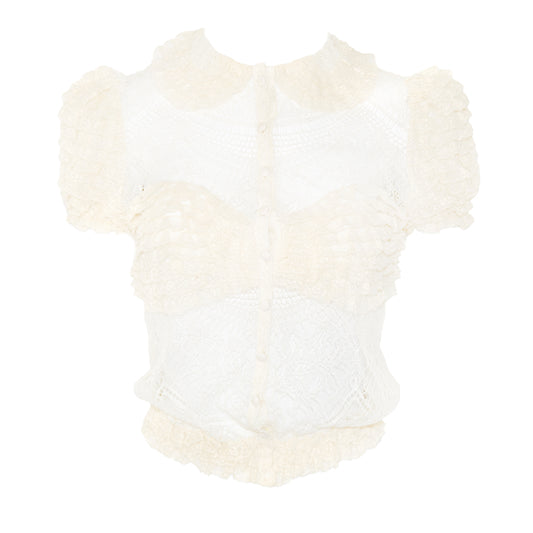 BLUMARINE Lace Sheer Blouse w Puff Sleeves