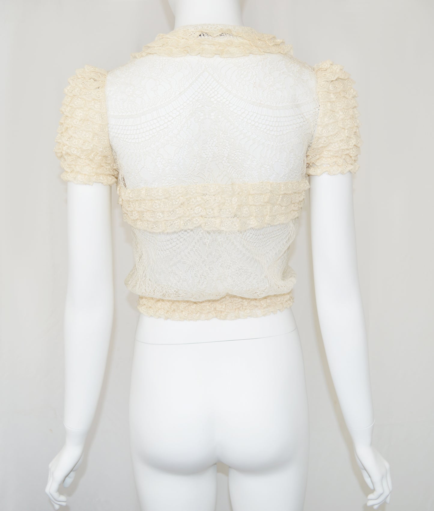BLUMARINE Lace Sheer Blouse w Puff Sleeves