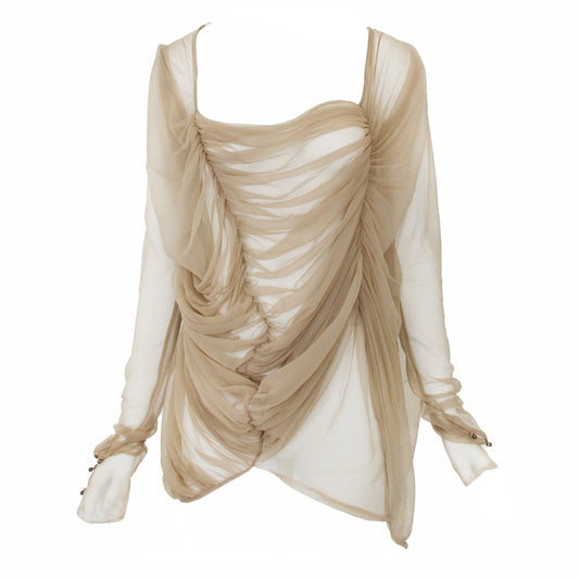 Gary Graham Sheer Blouse with Gatherered Bust