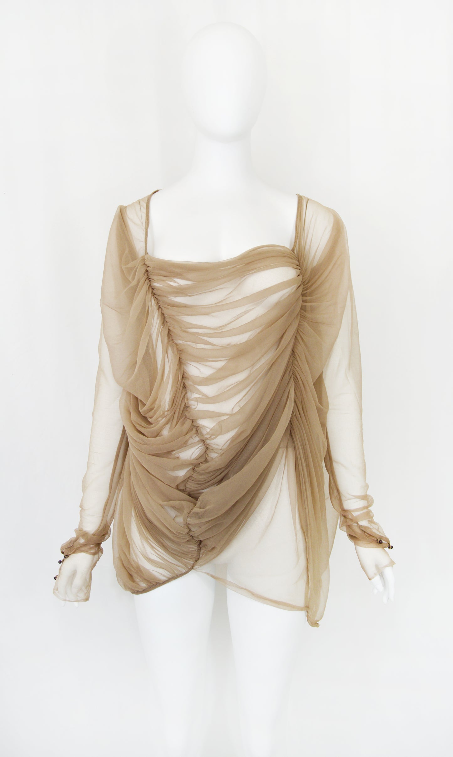 Gary Graham Sheer Blouse with Gatherered Bust