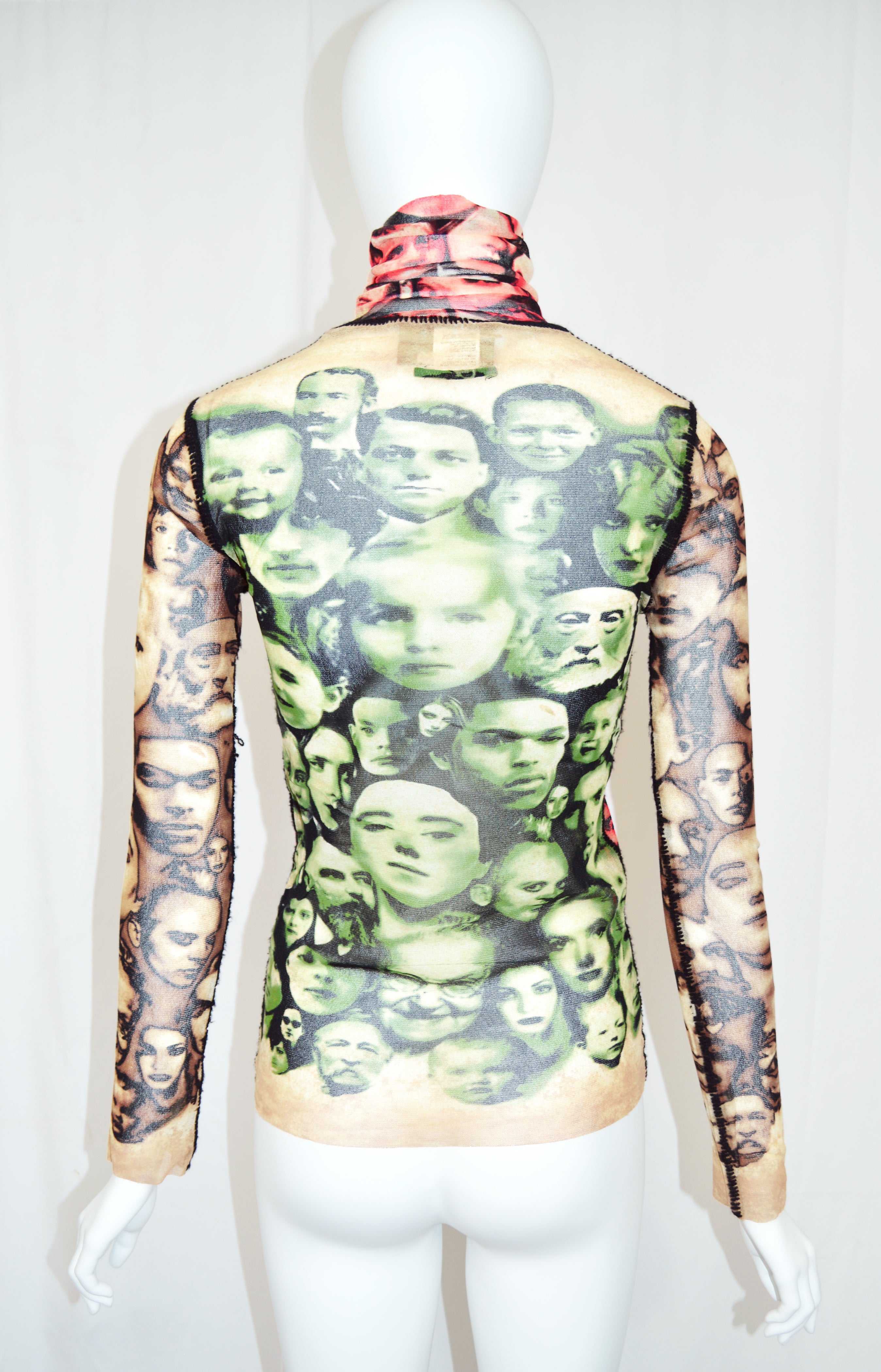 JEAN PAUL GAULTIER 1990s Face Collage MESH TOP