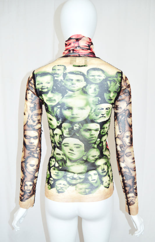 JEAN PAUL GAULTIER 1990s Face Collage MESH TOP