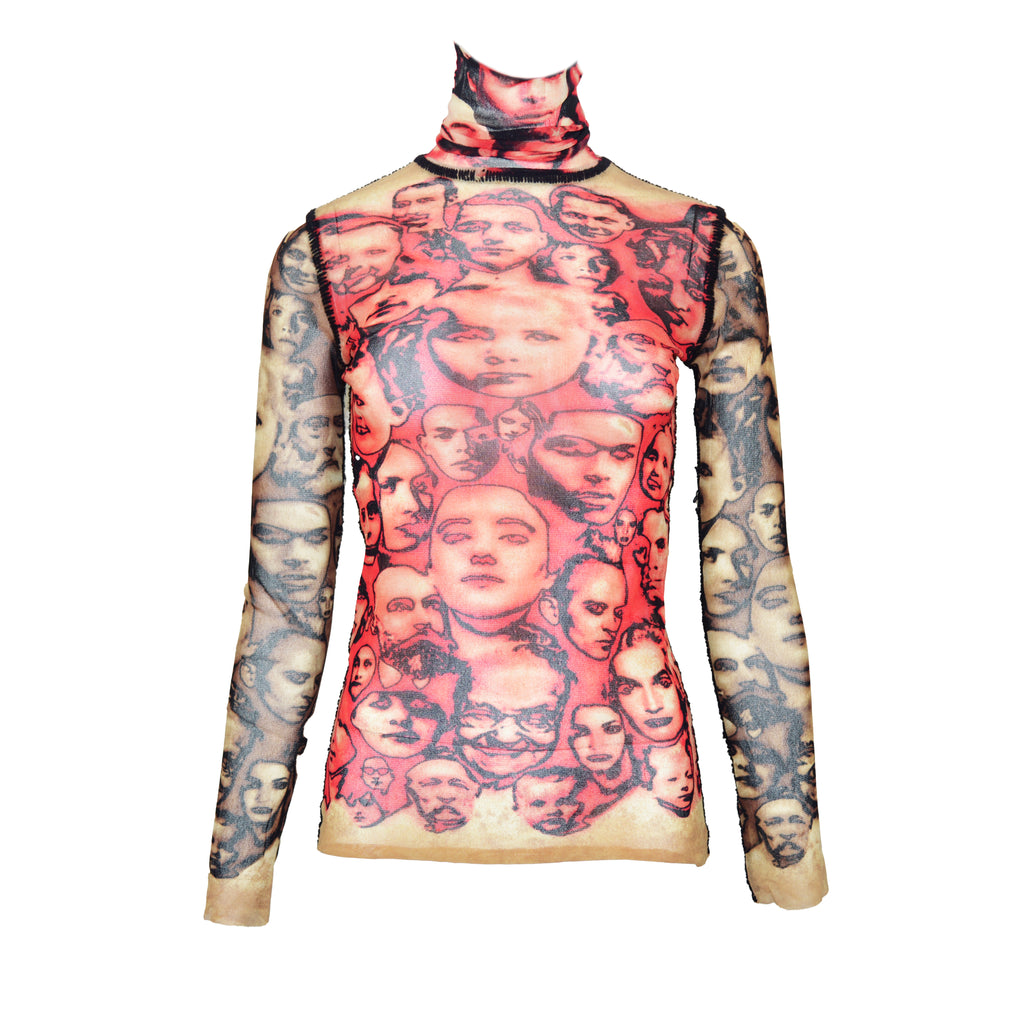 JEAN PAUL GAULTIER 1990s Face Collage MESH TOP