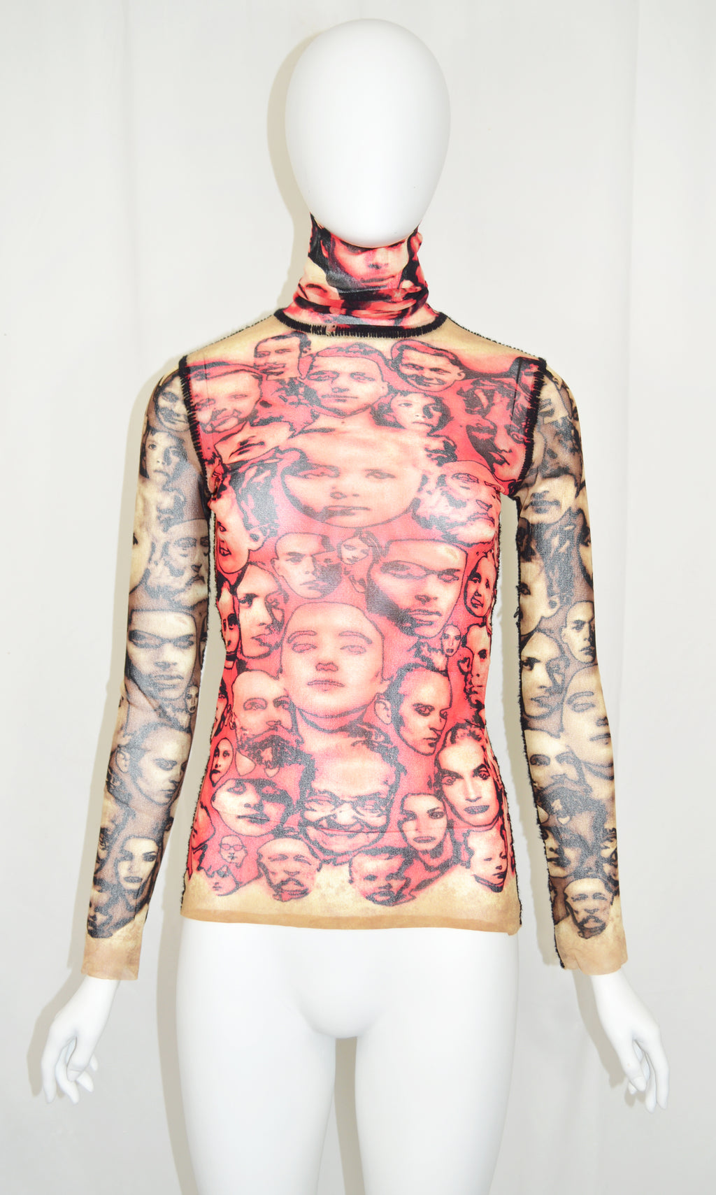 JEAN PAUL GAULTIER 1990s Face Collage MESH TOP