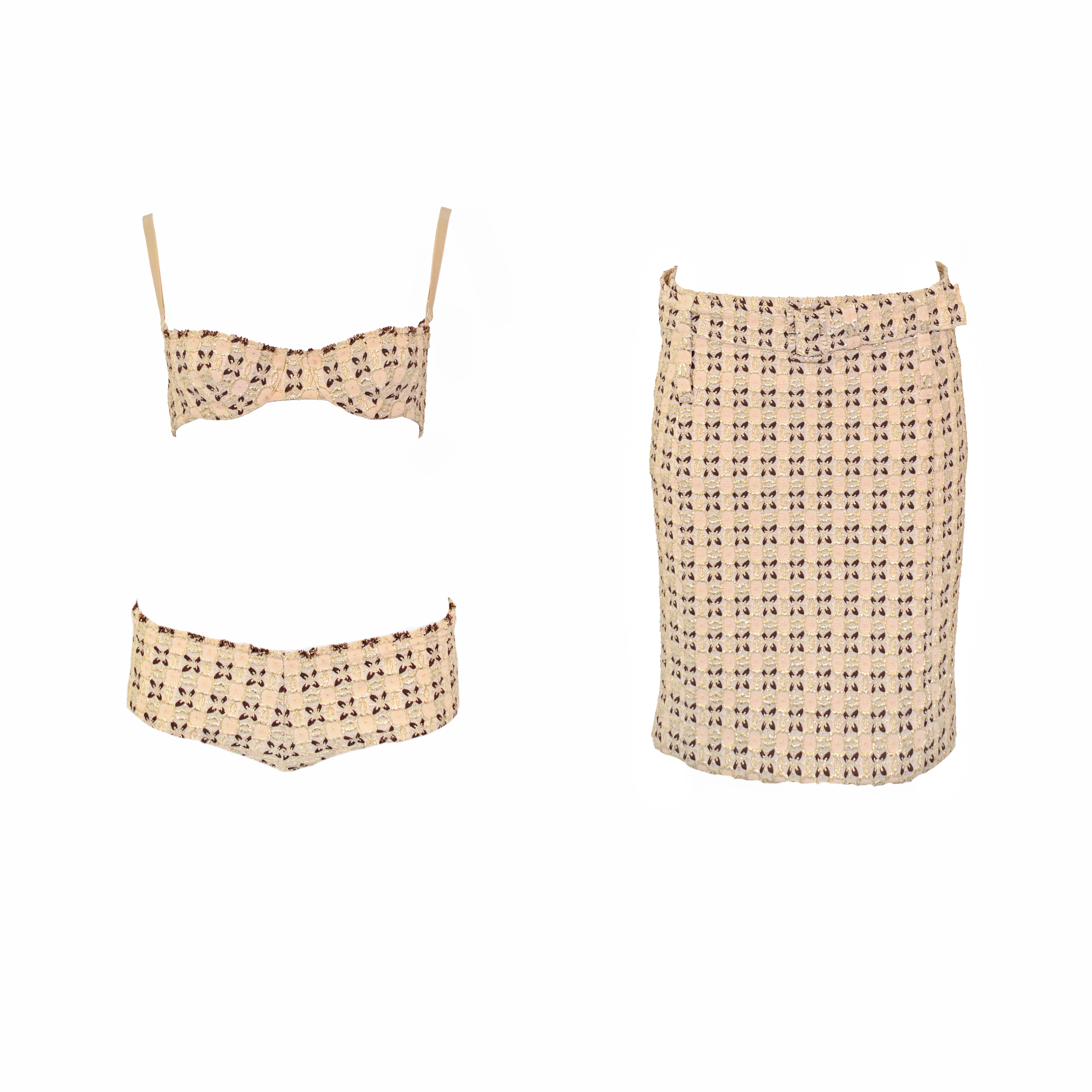 Prada 2002 metallic brocade 4 piece ensemble